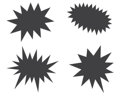 Splash star icon set in flat style. Set of explosion background for a surprising and shocking moment with sample texts.