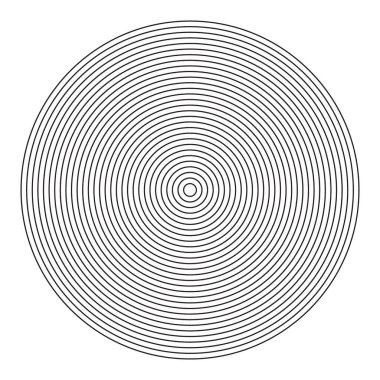 Eşmerkezli daire elemanı. Siyah ve beyaz renkli yüzük. Ses dalgası için soyut vektör illüstrasyonuName.