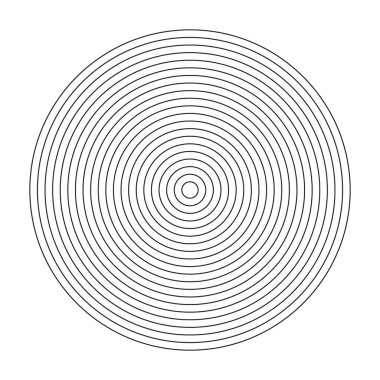 Eşmerkezli daire elemanı. Siyah ve beyaz renkli yüzük. Ses dalgası için soyut vektör illüstrasyonuName.