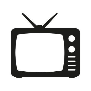 Retro TV simgesi düz stil, siyah beyaz retro TV simgesi, Retro TV simgesi tasarım için Vektör illüstrasyonu.