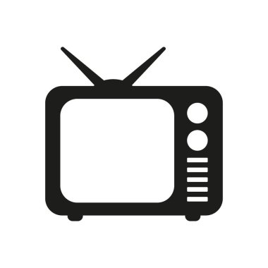 Retro TV simgesi düz stil, siyah beyaz retro TV simgesi, Retro TV simgesi tasarım için Vektör illüstrasyonu.