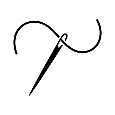 İğne ve iplik silueti, vektör simgesi.