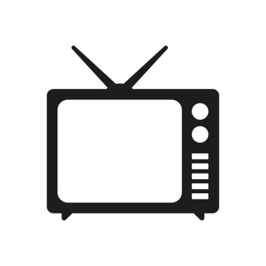 Retro TV simgesi düz stil, siyah beyaz retro TV simgesi, Retro TV simgesi tasarım için Vektör illüstrasyonu.