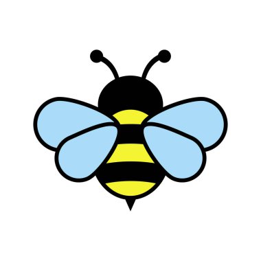 Bal arısı ikonu. Böcek karakteri. Çizgi film uçan arı. Beyaz arkaplanda izole edilmiş vektör.