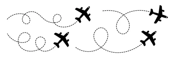 Літак Піктограмою Набору Композицій Векторні Ілюстрації Маршрут Літака Планшетний Шлях — стоковий вектор