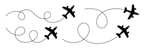 Pesawat Dengan Gambar Vektor Ikon Track Set Rute Pesawat Ikon - Stok Vektor