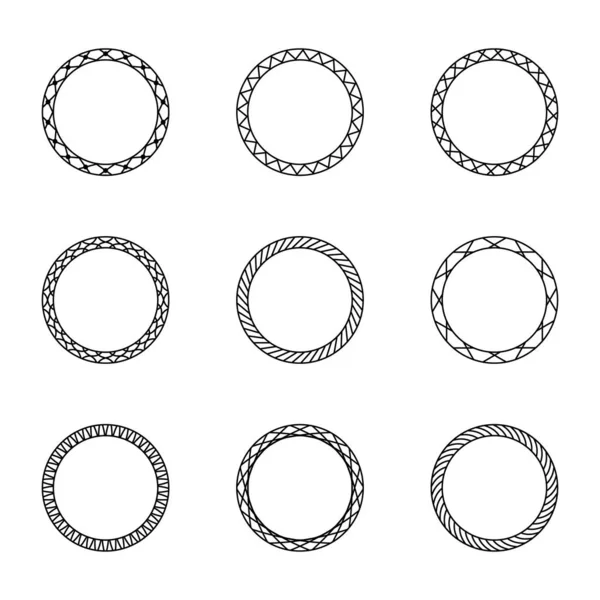 Set Med Svarta Vintage Cirkulära Ramar Med Prydnad Uppsättning Abstrakta — Stock vektor