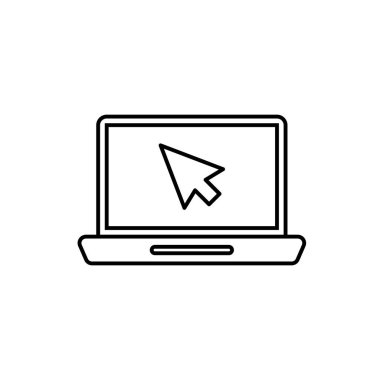 Laptop with pointer or cursor icon. Simple line style for web template and app.