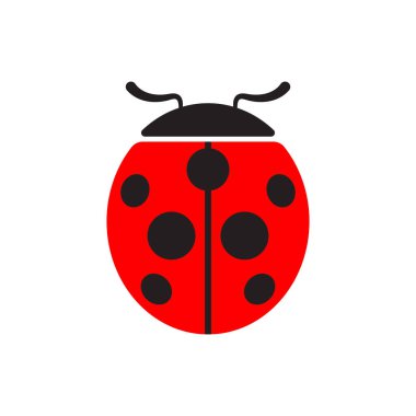 Şirin uğur böceği ya da basit düz dizayn kırmızı ve siyah uğur böceği. Vektör illüstrasyonu beyaz arkaplanda izole edildi.