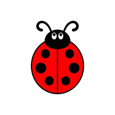 Uğur böceği ya da uğur böceği vektör grafik çizimi, izole edilmiş. Siyah ve kırmızı dişi böceğin şirin düz tasarımı..