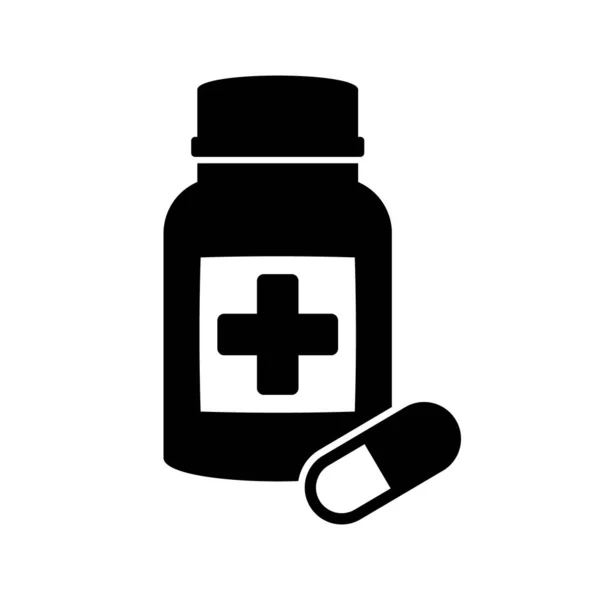 Medicine Bottle Pills Icon Black White Icon Vector Illustration — Stock Vector