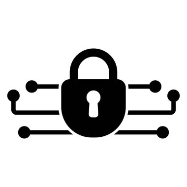 Merkezi kilitli siber güvenlik simgesi, ağ bağlantısı kilidi.