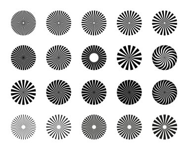 Güneş patlaması elementi. Radyal çizgiler. Işın koleksiyonu. Vektör tasarım ögesi.