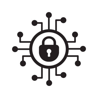 Merkezi kilitli siber güvenlik simgesi, ağ bağlantısı kilidi.