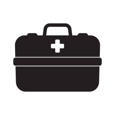 İlk yardım çantası simgesi basit vektör. Tıbbi acil durum, tıbbi evrak çantası simgesi.