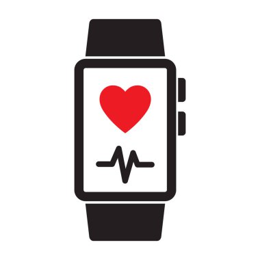 Fitness takip ikonu. Ekran vektör illüstrasyonunda kırmızı kalpli fitness izleyicisi.