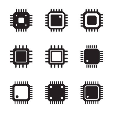 Elektronik çip vektör simgesi beyaz arkaplanda izole edildi. Bilgisayar çipi simgesi, işlemci çipi simgesi.