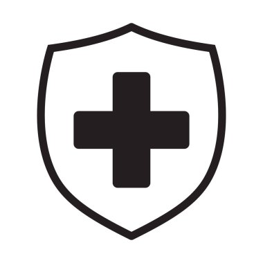 Bağışıklık sistemi simgesi. Tıbbi haç kalkanda. Vektör illüstrasyonu.