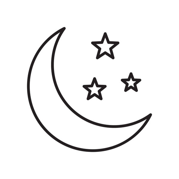 Moon With Stars Line Icon On White Background. Minimalist style.
