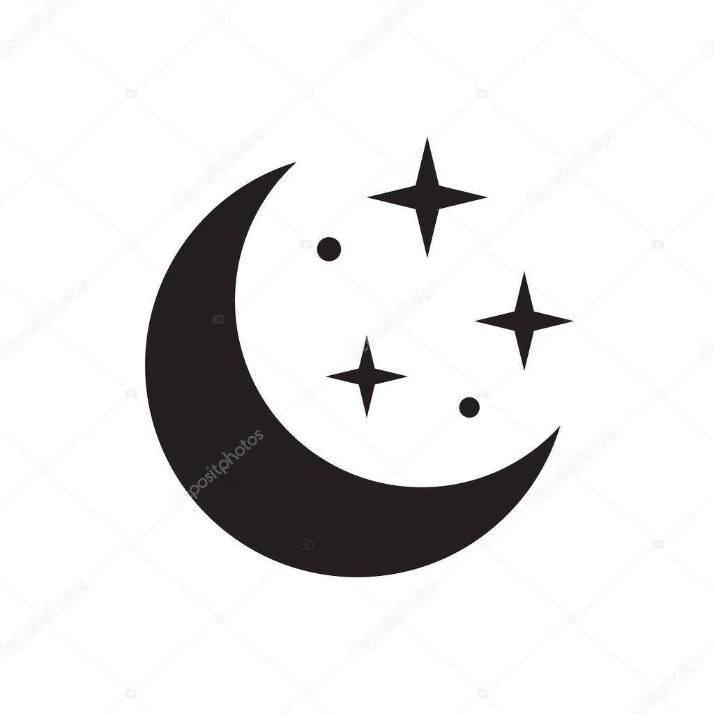 Moon With Stars Icon On White Background. Minimalist style.