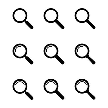 Büyüteç simgesi, vektör büyüteç veya loupe işareti. Arama simgesi.