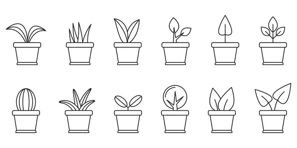 Icône Ligne Pot Plante Illustration Vectorielle — Image vectorielle