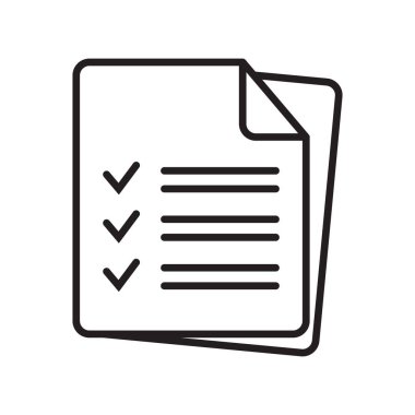 Kontrol listesi vektör simgesi. Belge simgesi. Grafik ve web tasarımı için siyah illüstrasyon beyaz arkaplanda izole edildi.