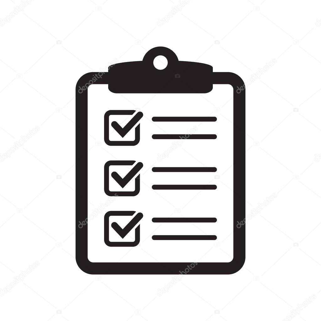 Clipboard icon. Checklist icon of an approved document. Project completed. Tasks vector icon. Task completed.