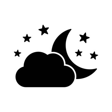 Gece simgesi, bulutlu ay ve düz yıldız simgesi.