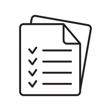 Kontrol listesi vektör simgesi. Belge simgesi. Grafik ve web tasarımı için siyah illüstrasyon beyaz arkaplanda izole edildi.