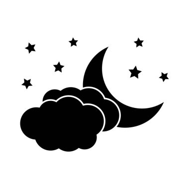Gece simgesi, bulutlu ay ve düz yıldız simgesi.