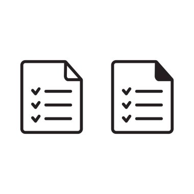 Kontrol listesi vektör simgesi. Belge simgesi. Grafik ve web tasarımı için siyah illüstrasyon beyaz arkaplanda izole edildi.