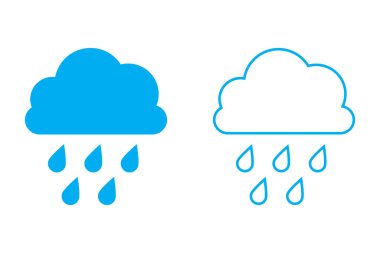 Arkaplanda modaya uygun düz stil yağmur simgesi izole edildi. Web siteniz için bulut yağmuru sembolü, logo, uygulama, UI. Modern hava durumu fırtına işareti.