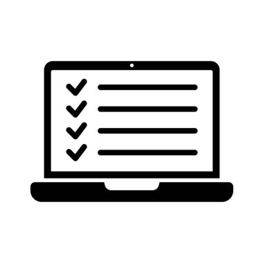 Beyaz izole edilmiş arkaplanda vektör dizüstü bilgisayar simgesi ve kontrol listesi.