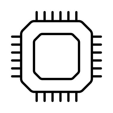 İşlemci taslak simgesi. İşlemci hattı logosu. Vektör çizimi. Beyaz arka planda izole edilmiş. Vuruşu genişlet.