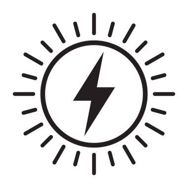 Güneş enerjisi ikonu, güneş enerjisi ikonu. Vektör illüstrasyonu beyazda izole edildi.