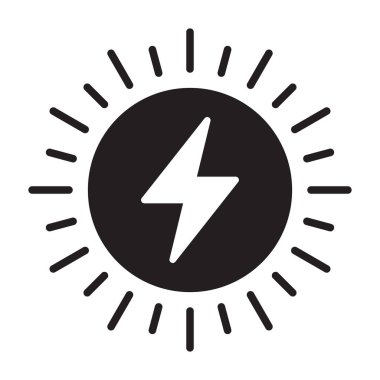 Güneş enerjisi ikonu, güneş enerjisi ikonu. Vektör illüstrasyonu beyazda izole edildi.
