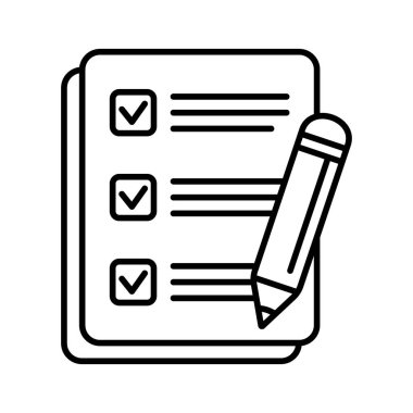 Kalem ikonu vektör illüstrasyonlu kontrol listesi. Test vektör simgesi.