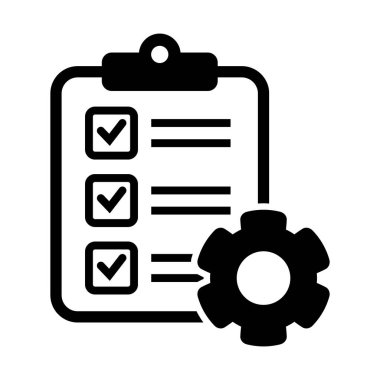 Vites izole edilmiş simgesi olan pano. Teknik destek kontrol listesi simgesi. Yönetim düz simge konsepti. Yazılım geliştirme.