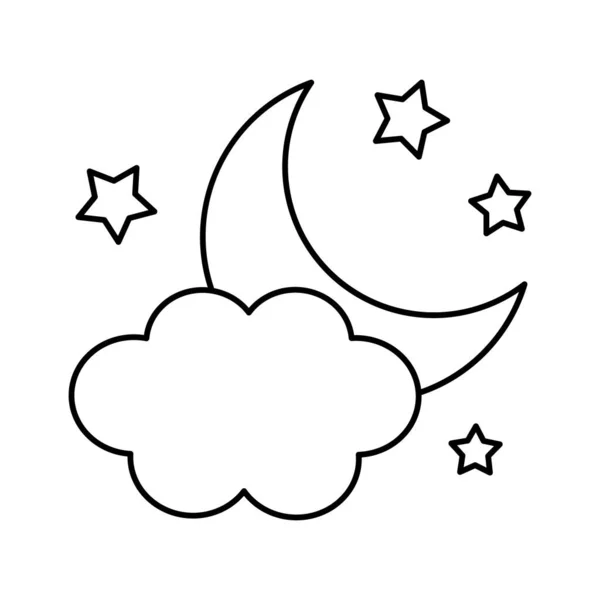 Luna Con Nuvole Stelle Icona Icona Notturna — Vettoriale Stock