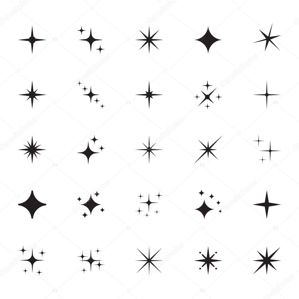Star icons. Twinkling stars. Sparkles, shining burst. Christmas vector symbols isolated.