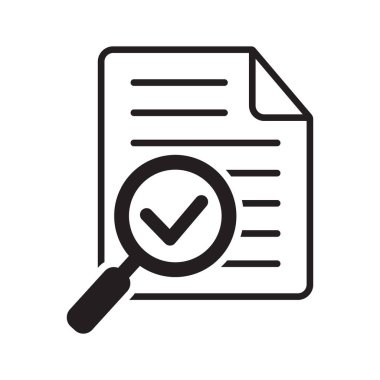 Büyüteç ve büyüteç konsepti olan bir belge. İncelenen belge planı simgesi düz biçimdedir. Açıklama vektör illüstrasyonunu gözden geçir.