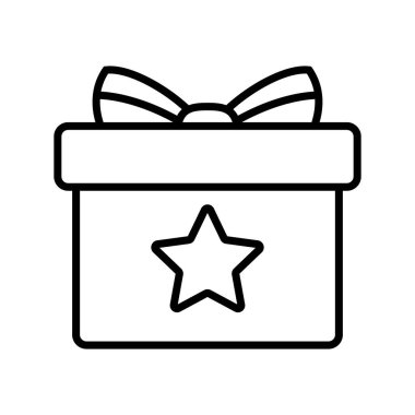 Hediye kutusu simgesi. Vektör izole eleman. Noel hediyesi ikonu illüstrasyon vektör sembolü. Sürpriz hediye tasarımı. Stok vektörü.
