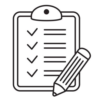 Kalem ince çizgi simgesi olan pano. Grafik ve web tasarımı için siyah vektör çizimi beyaz arkaplanda izole edildi.