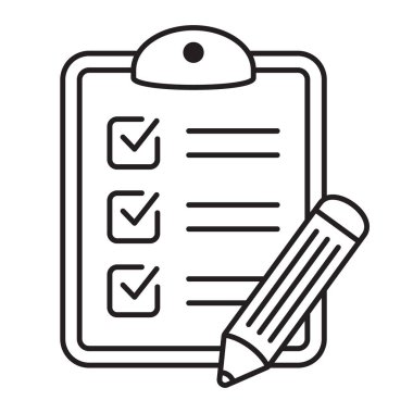 Kalem ince çizgi simgesi olan pano. Grafik ve web tasarımı için siyah vektör çizimi beyaz arkaplanda izole edildi.