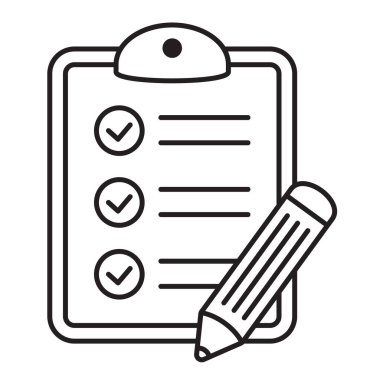 Kalem ince çizgi simgesi olan pano. Grafik ve web tasarımı için siyah vektör çizimi beyaz arkaplanda izole edildi.