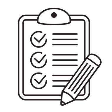 Kalem ince çizgi simgesi olan pano. Grafik ve web tasarımı için siyah vektör çizimi beyaz arkaplanda izole edildi.