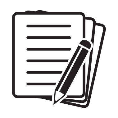 Beyaz izole edilmiş arkaplan üzerine kalem vektör illüstrasyonlu belge. İçerik iş konsepti. Not defteri simgesi. Bloglama simgesi düz biçimli.