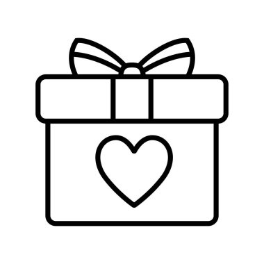 İçinde kalp ikonu olan hediye kutusu. Vektör izole eleman. Noel hediyesi ikonu illüstrasyon vektör sembolü. Sürpriz hediye tasarımı. Stok vektörü.
