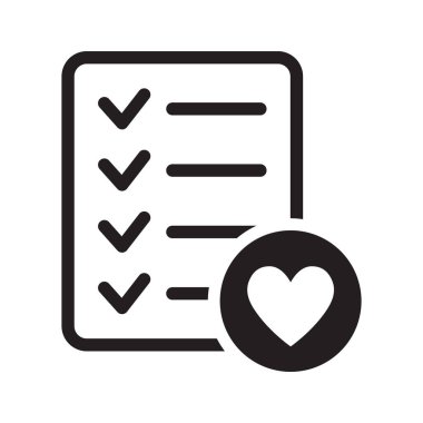 Düz stil dilek listesi simgesi. Aşk mektubu, beyaz izole edilmiş arka plandaki belge vektör illüstrasyonu gibi. Favori iş listesi konsepti.